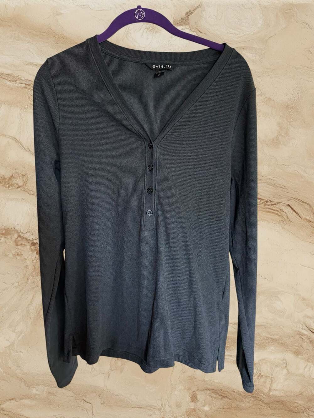 Athleta Renew Henley Long Sleeve Ribbed Top Charcoal Gray Size Large